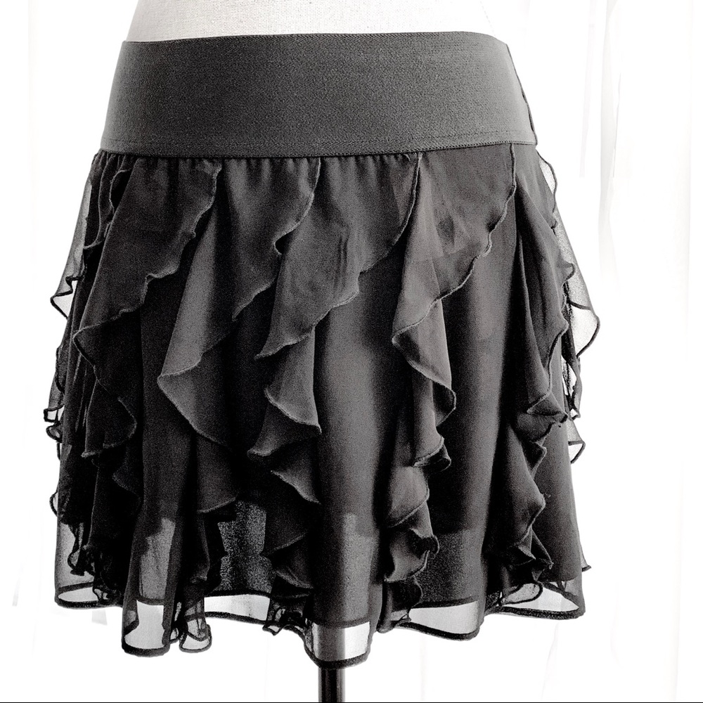 SOLD Express Black Ruffle Elastic Waist Skirt Dance - Picture 1 of 6